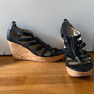 Black, zip up, block sandals